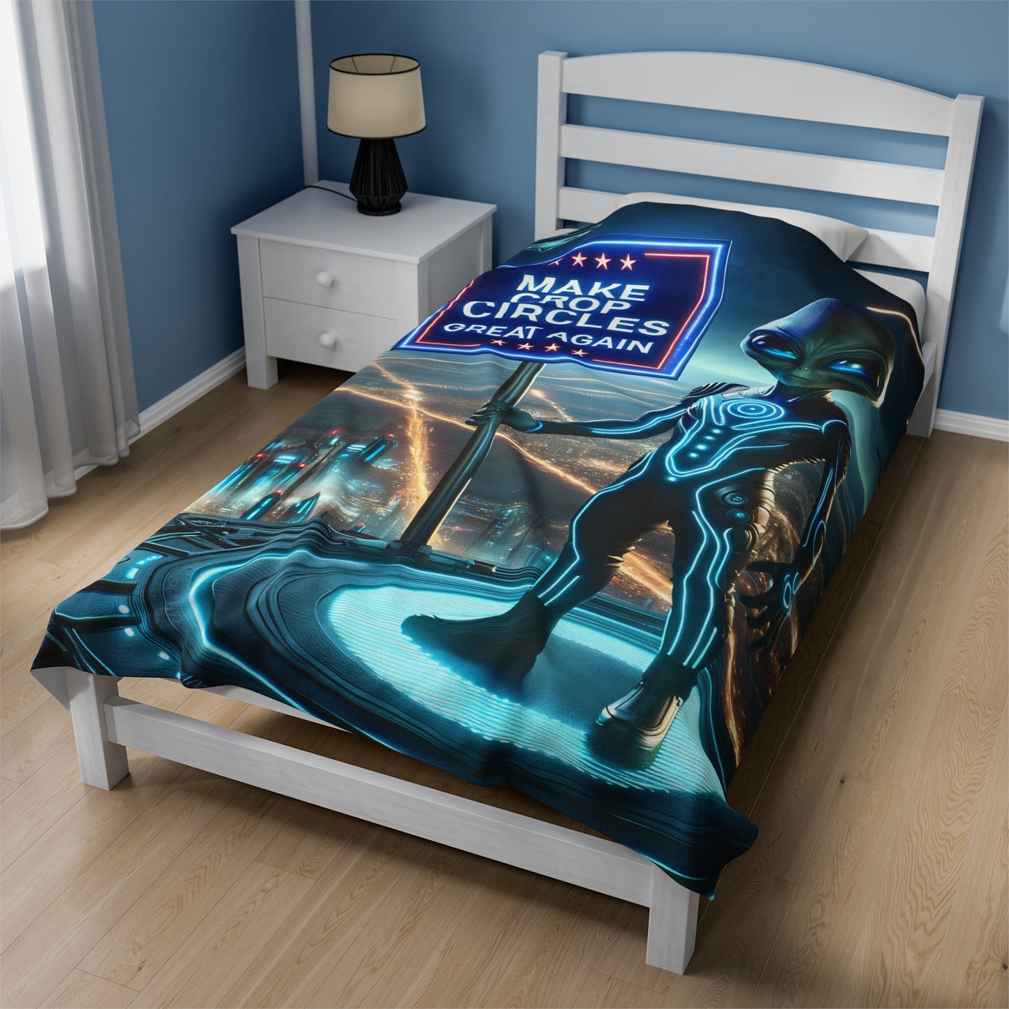 Shiitake Products,Alien “Make Crop Circles Great Again” Velveteen Blanket,All Over Prints