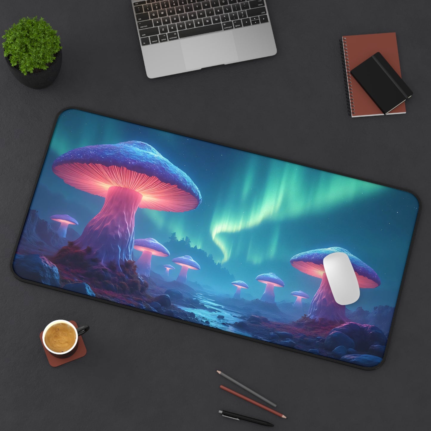 Enchanted Mushroom Grove Desk Mat - 31.5x15.5 Inch Neoprene Gaming and Office Mat