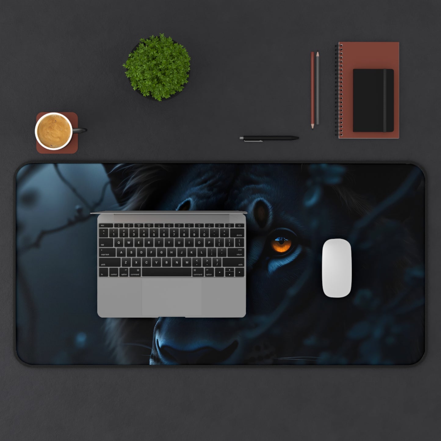 Majestic Nocturnal Lion Desk Mat - 31.5x15.5 Inch Neoprene Gaming and Office Mat