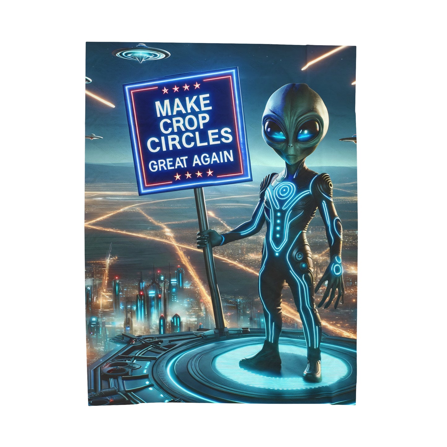 Shiitake Products,Alien “Make Crop Circles Great Again” Velveteen Blanket,All Over Prints