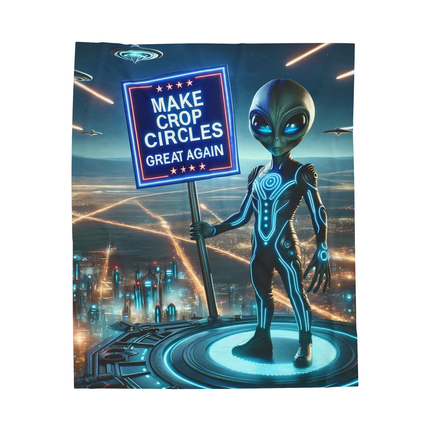 Shiitake Products,Alien “Make Crop Circles Great Again” Velveteen Blanket,All Over Prints