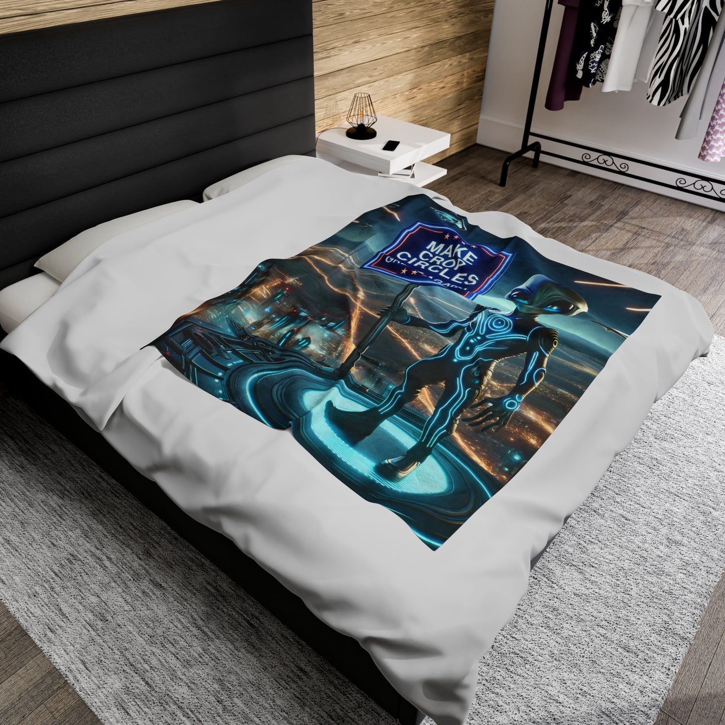 Shiitake Products,Alien “Make Crop Circles Great Again” Velveteen Blanket,All Over Prints