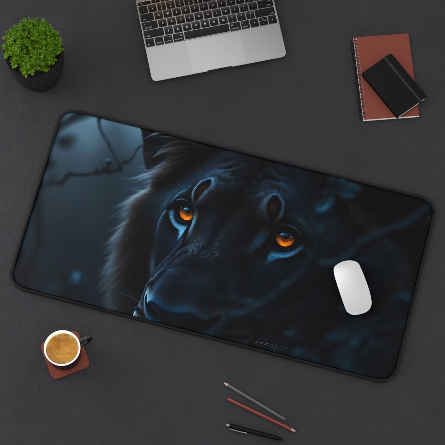 Majestic Nocturnal Lion Desk Mat - 31.5x15.5 Inch Neoprene Gaming and Office Mat