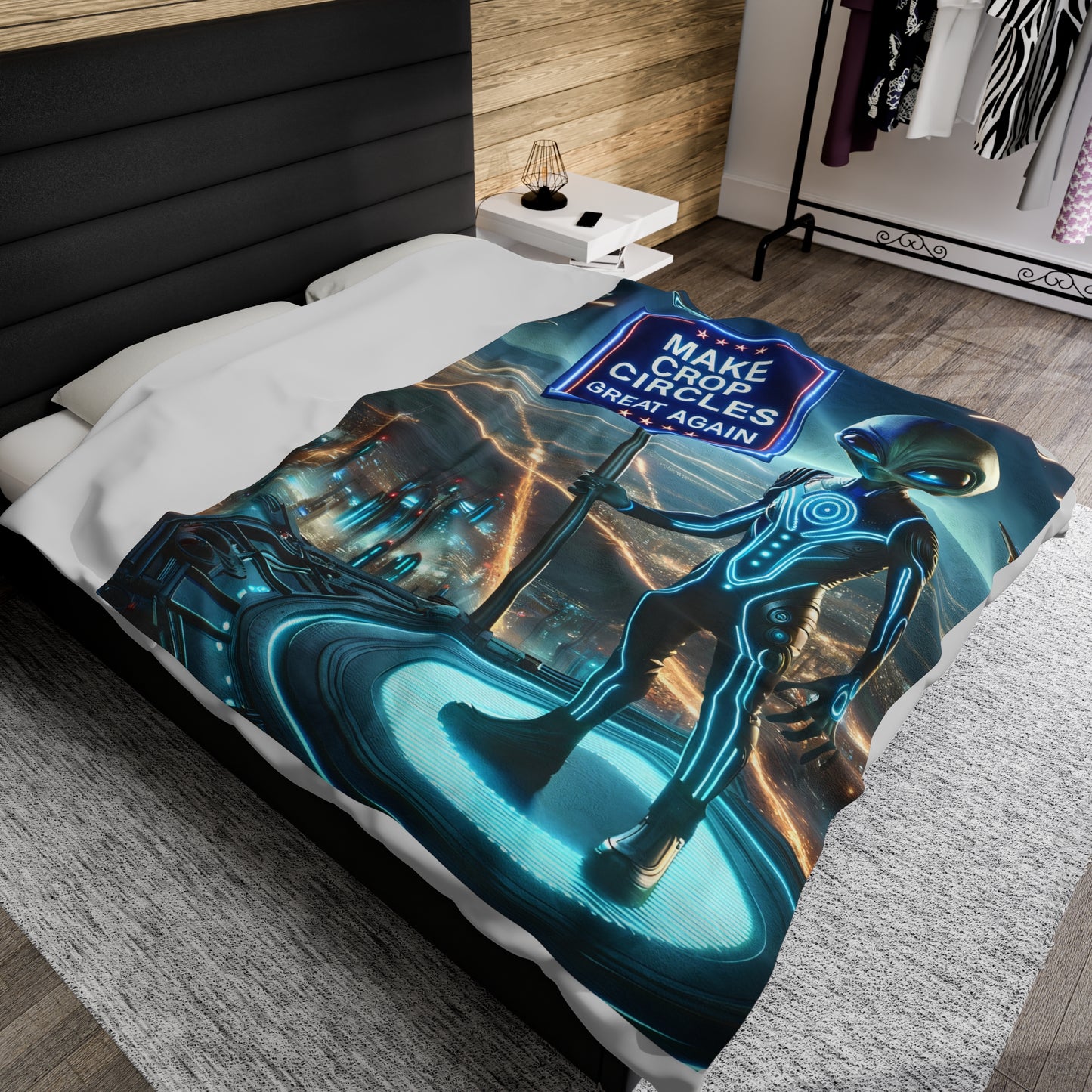 Shiitake Products,Alien “Make Crop Circles Great Again” Velveteen Blanket,All Over Prints