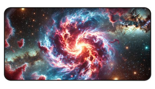 Swirling Nebula Space Desk Mat - 31.5x15.5 Inch Neoprene Gaming and Office Mat