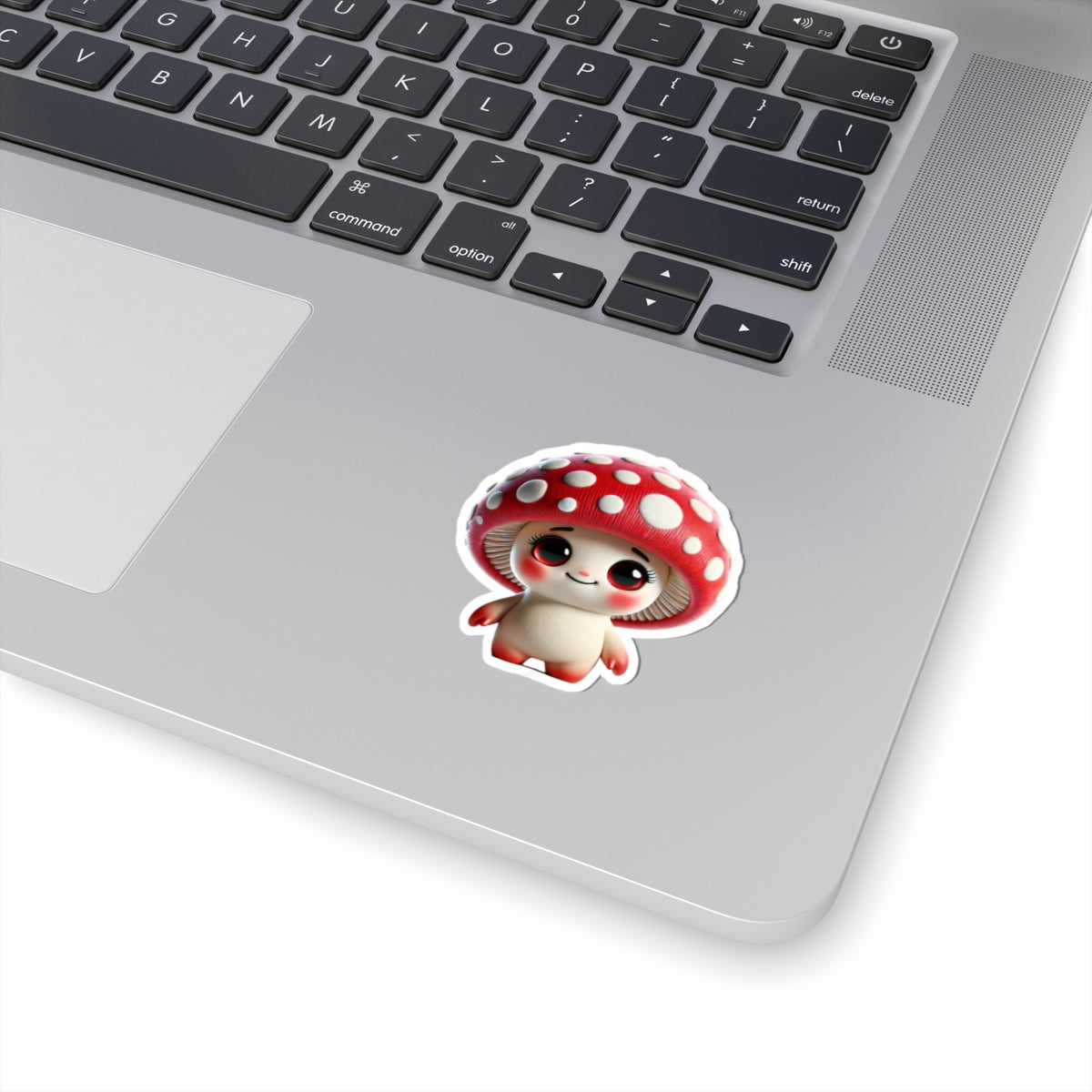 Adorable Mushroom Character Kiss-Cut Stickers, Cute Red Polka-Dotted Cap, 3D Render, Realistic Textures, Glossy Finish, Gift,