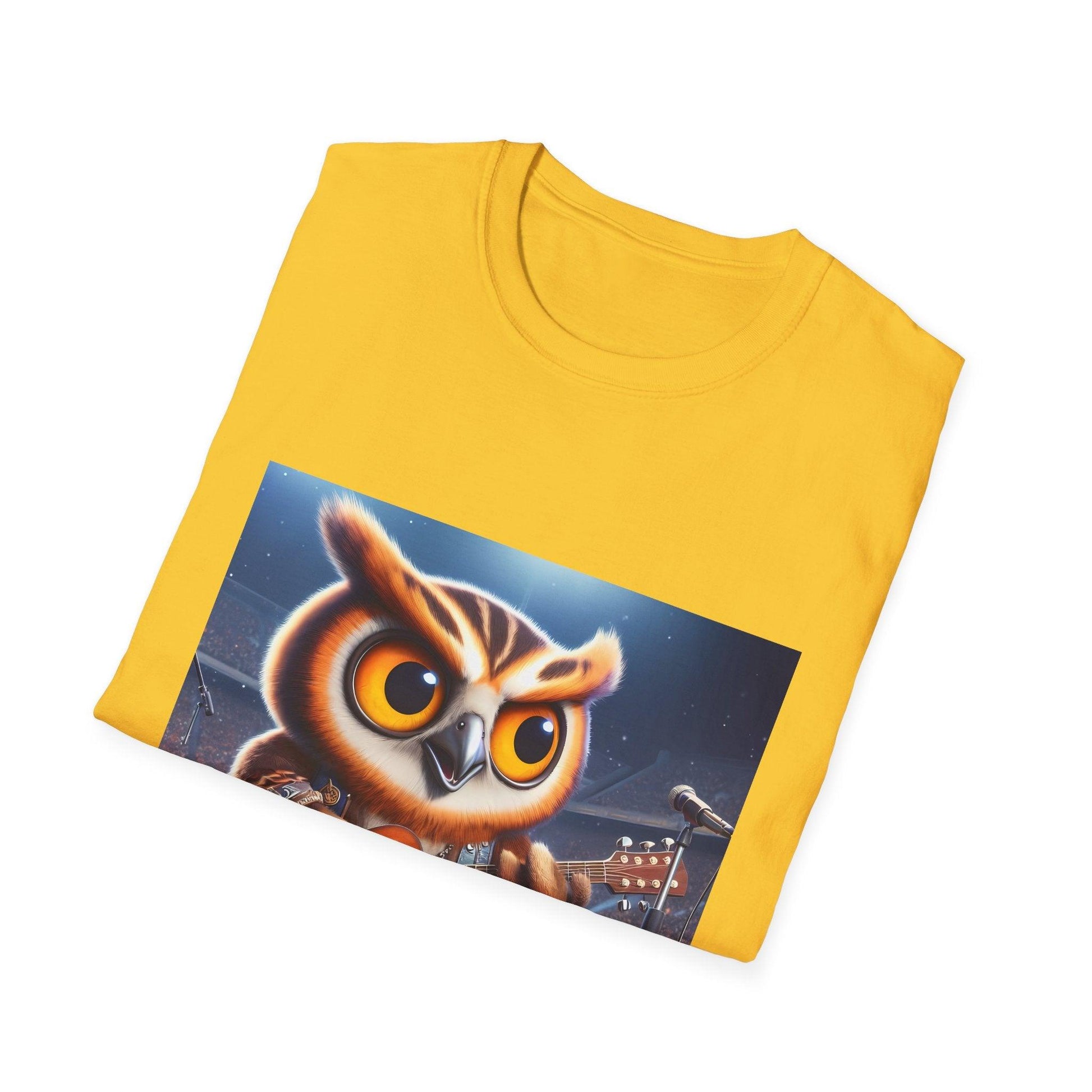 Owl playing the guitar - Show Stopper bird shirt - Meme Wear. - Shiitake Products