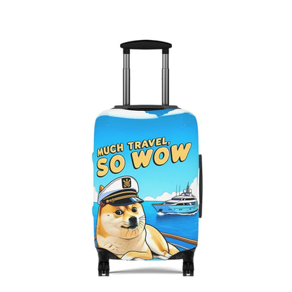 Dogecoin Inspired Stretch Suitcase Cover, Durable Luggage Protector, Meme Travel Accessory, Captain Doge Design, Cryptocurrency Gear