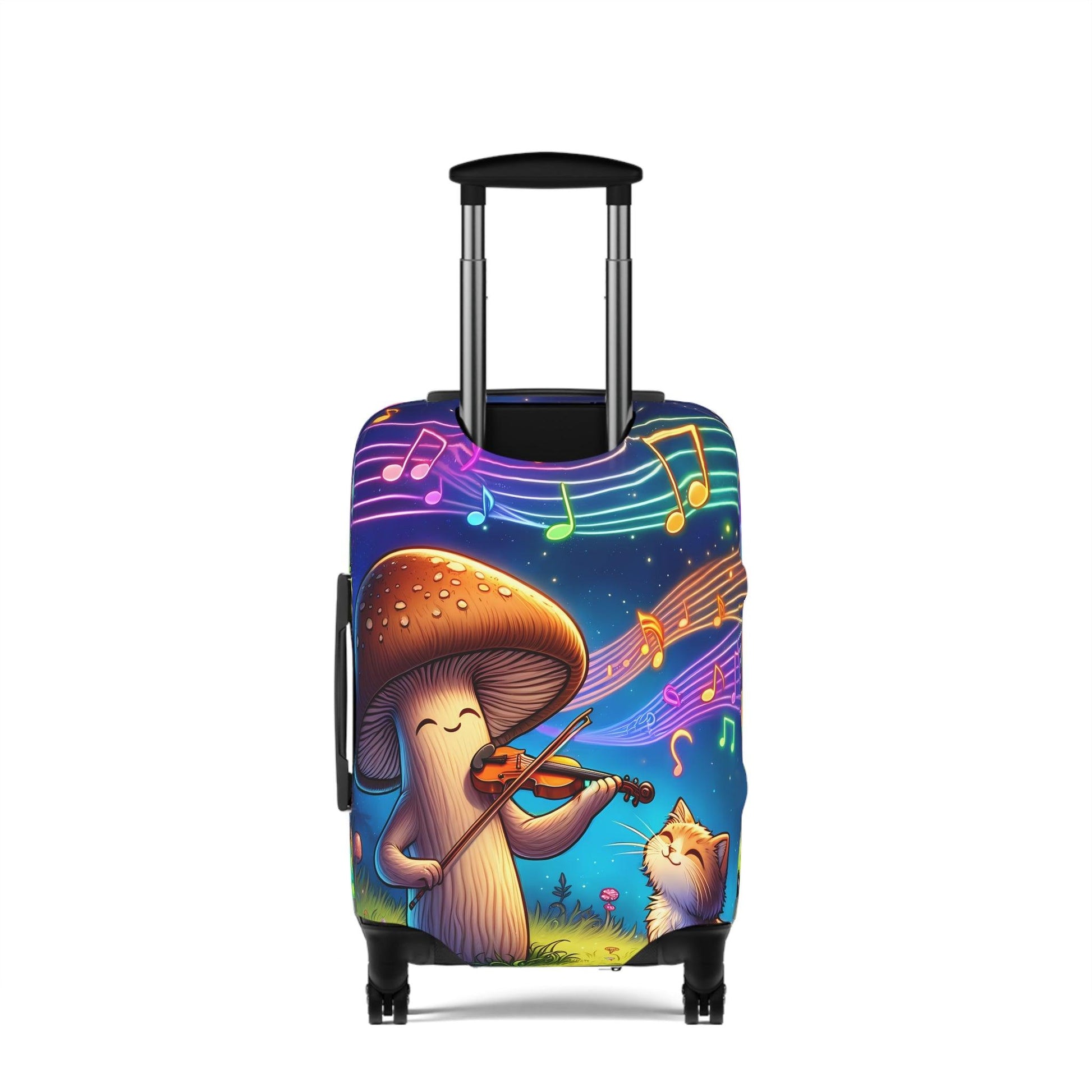 Suitcase COVER - Cute Mushroom with alien traveling in space - 21x14, 25x16, 28x20 - Shiitake Products