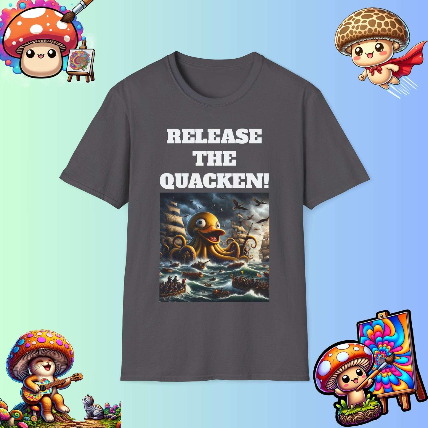 Release the Quacken! Epic Duck Octopus T-Shirt, Nautical Adventure Sea Monster Tee, Humorous meme wear shirt