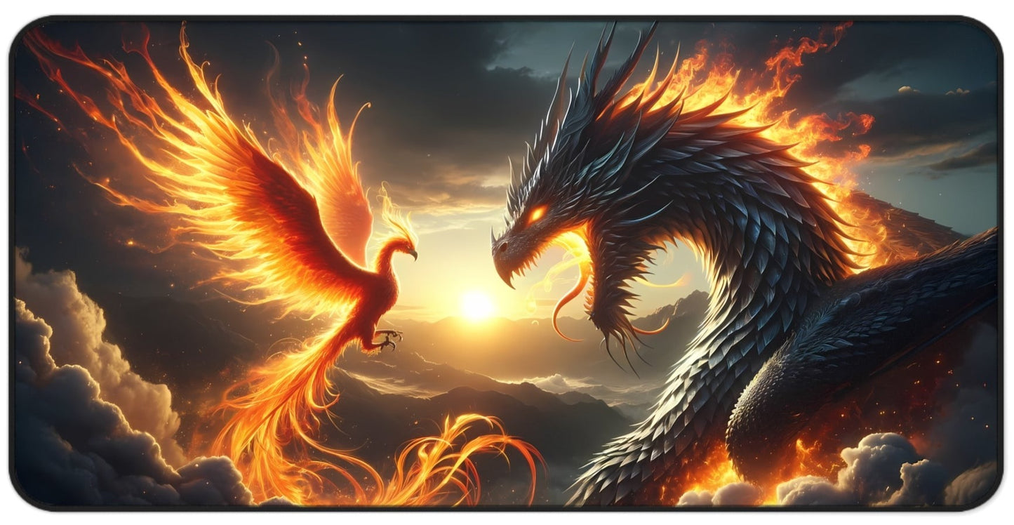 Dragon Phoenix epic battle - Large Gaming Desk Mat