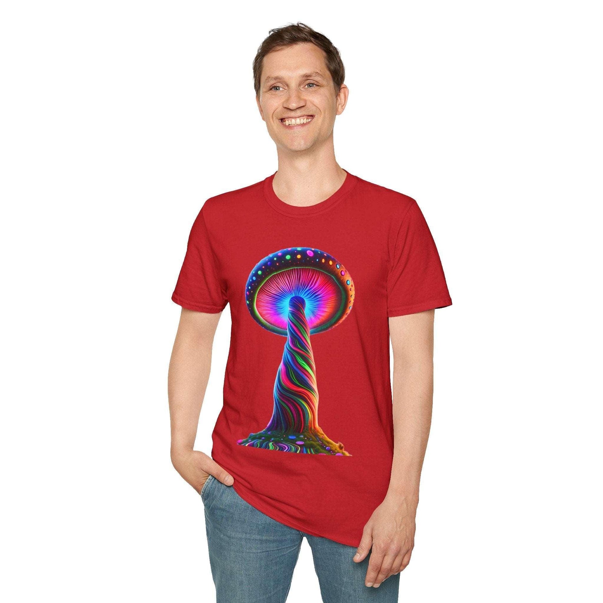 Psychedelic Rainbow Mushroom T-Shirt - Vibrant Trippy Art Tee for Festivals, Rave Wear, Unisex Psychedelic Clothing