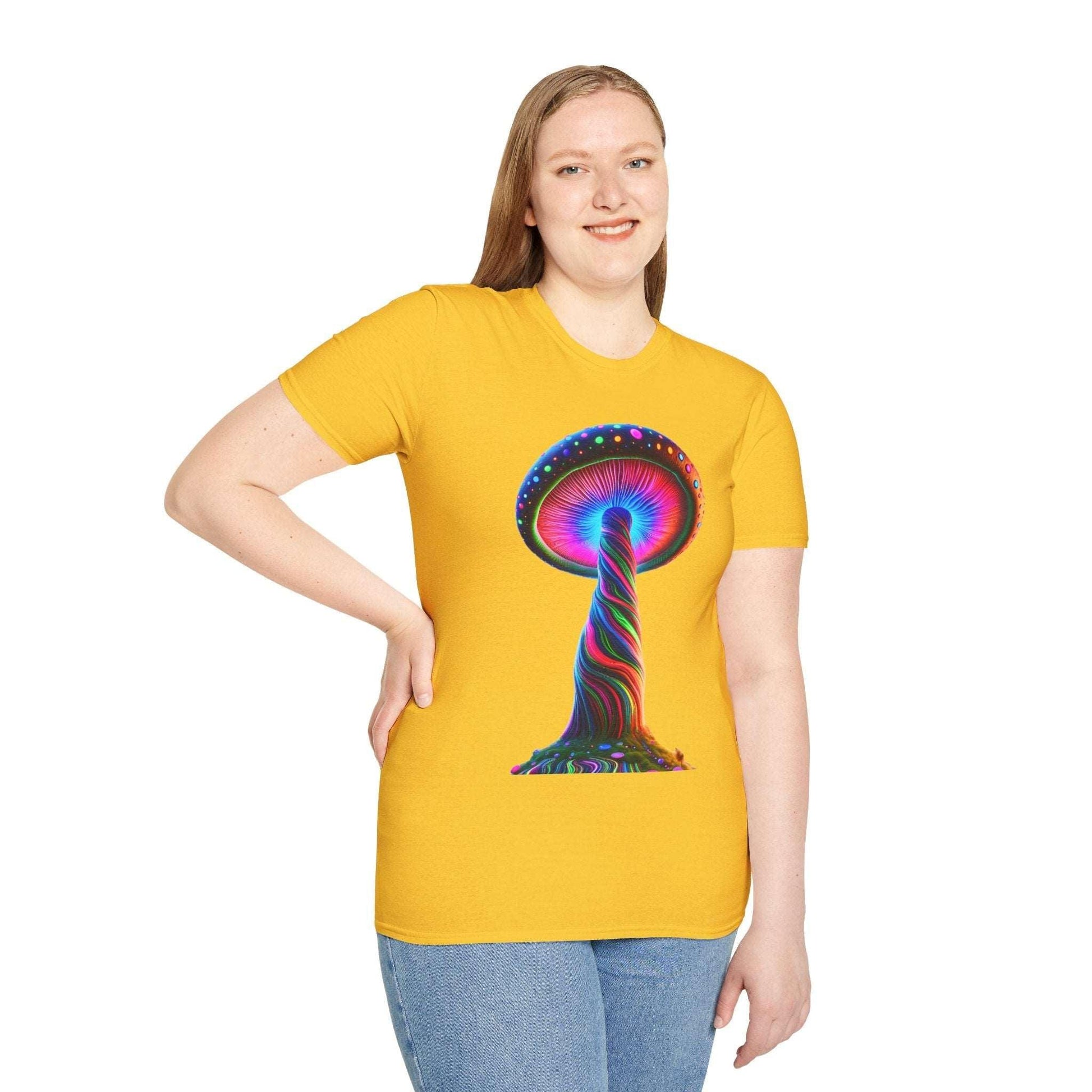 Psychedelic Rainbow Mushroom T-Shirt - Vibrant Trippy Art Tee for Festivals, Rave Wear, Unisex Psychedelic Clothing