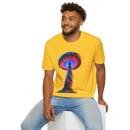 Psychedelic Rainbow Mushroom T-Shirt - Vibrant Trippy Art Tee for Festivals, Rave Wear, Unisex Psychedelic Clothing