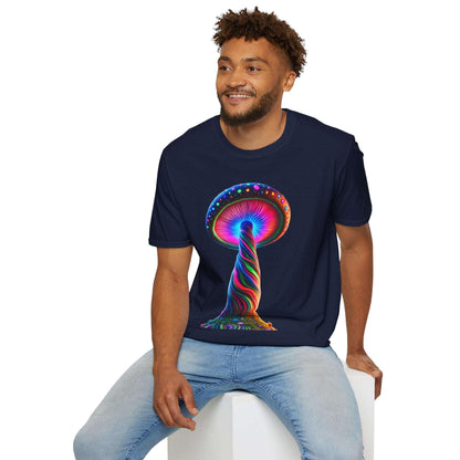 Psychedelic Rainbow Mushroom T-Shirt - Vibrant Trippy Art Tee for Festivals, Rave Wear, Unisex Psychedelic Clothing