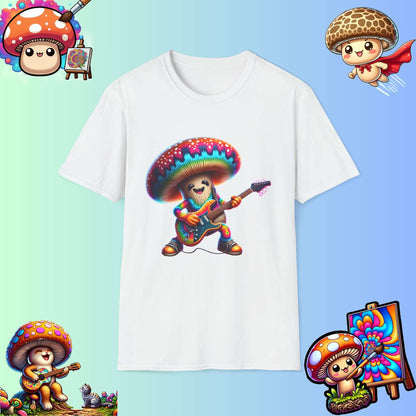 Psychedelic Guitarist Mushroom T-Shirt - Vibrant Music Festival & Concert Tee - Multiple Colors