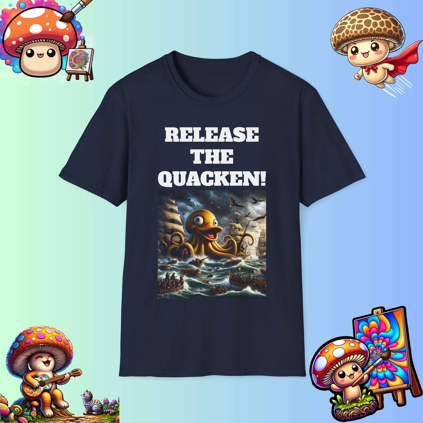 Release the Quacken! Epic Duck Octopus T-Shirt, Nautical Adventure Sea Monster Tee, Humorous meme wear shirt