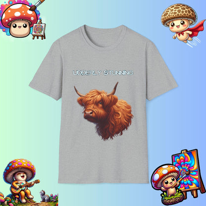 Udderly Stunning Highland Cow Tee - Shiitake Products