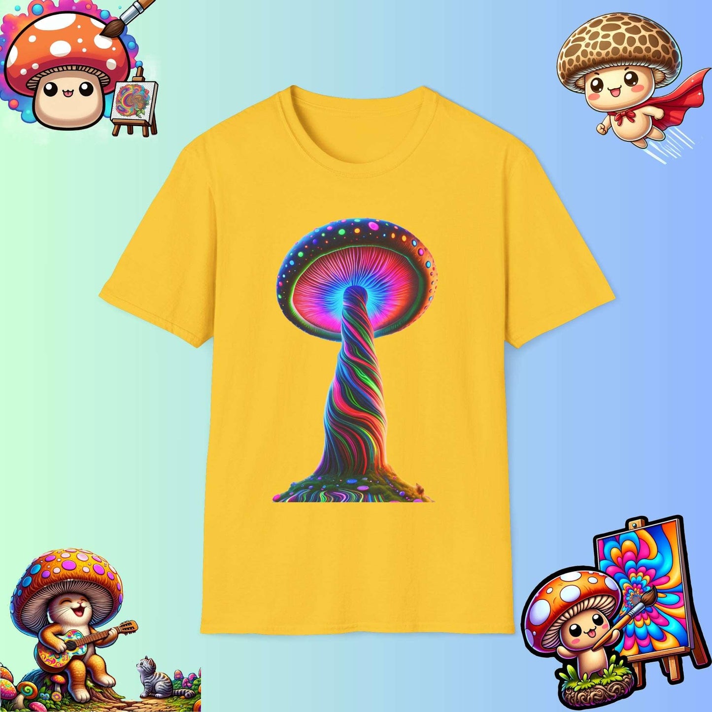 Psychedelic Rainbow Mushroom T-Shirt - Vibrant Trippy Art Tee for Festivals, Rave Wear, Unisex Psychedelic Clothing