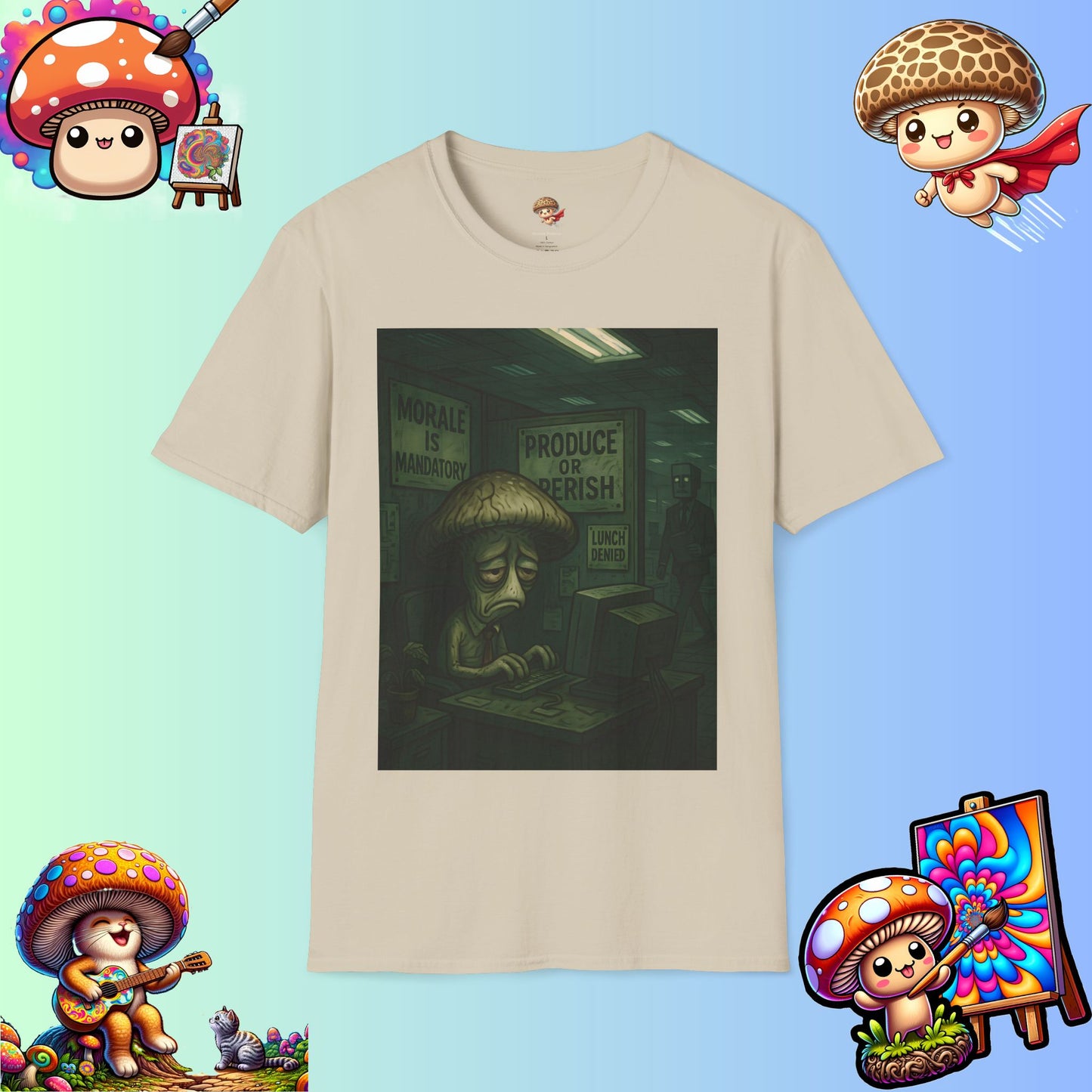 Produce or Perish – Dystopian Office Mushroom Shirt