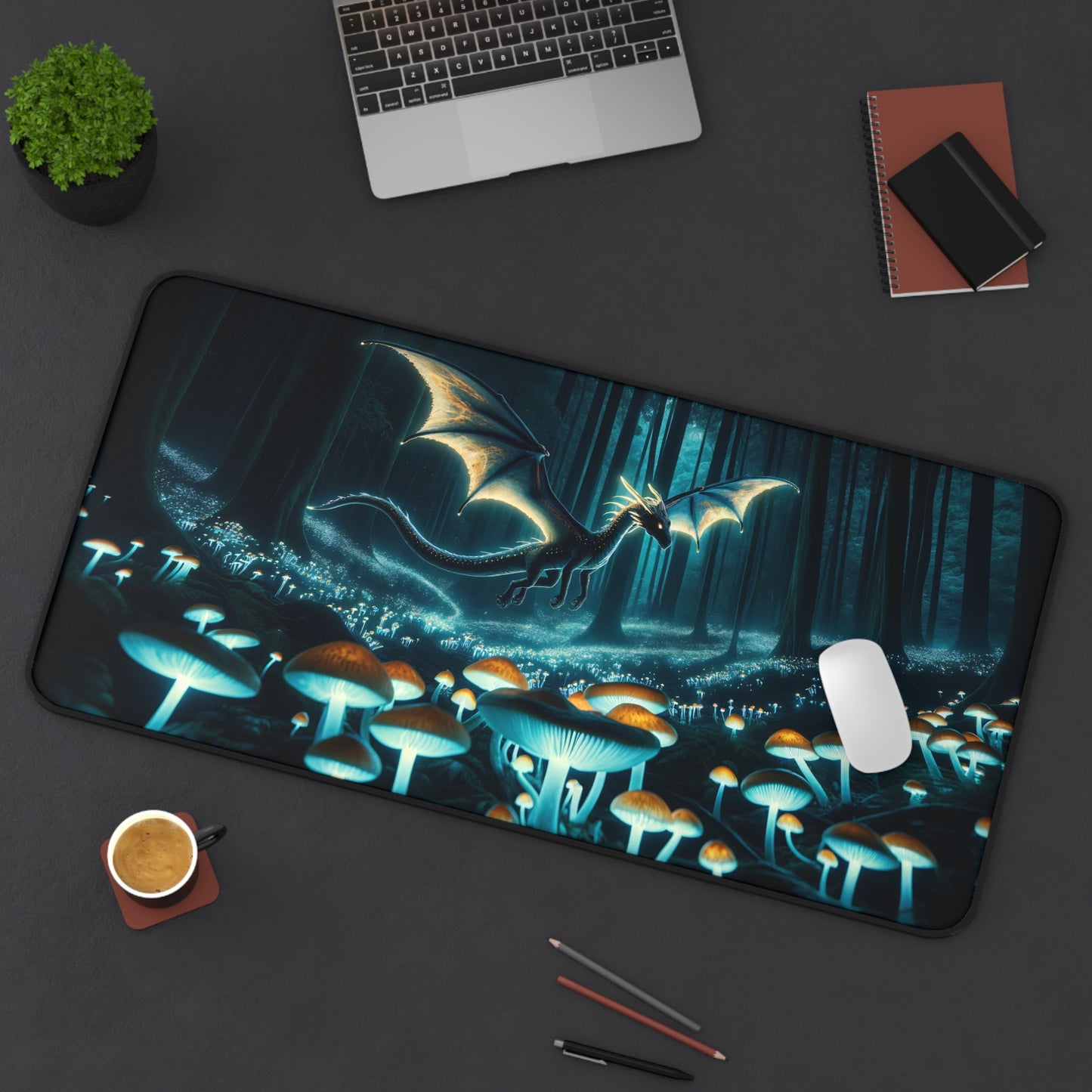 Mystical Dragon Bioluminescent Gaming Desk Mat - 31.5"x15.5