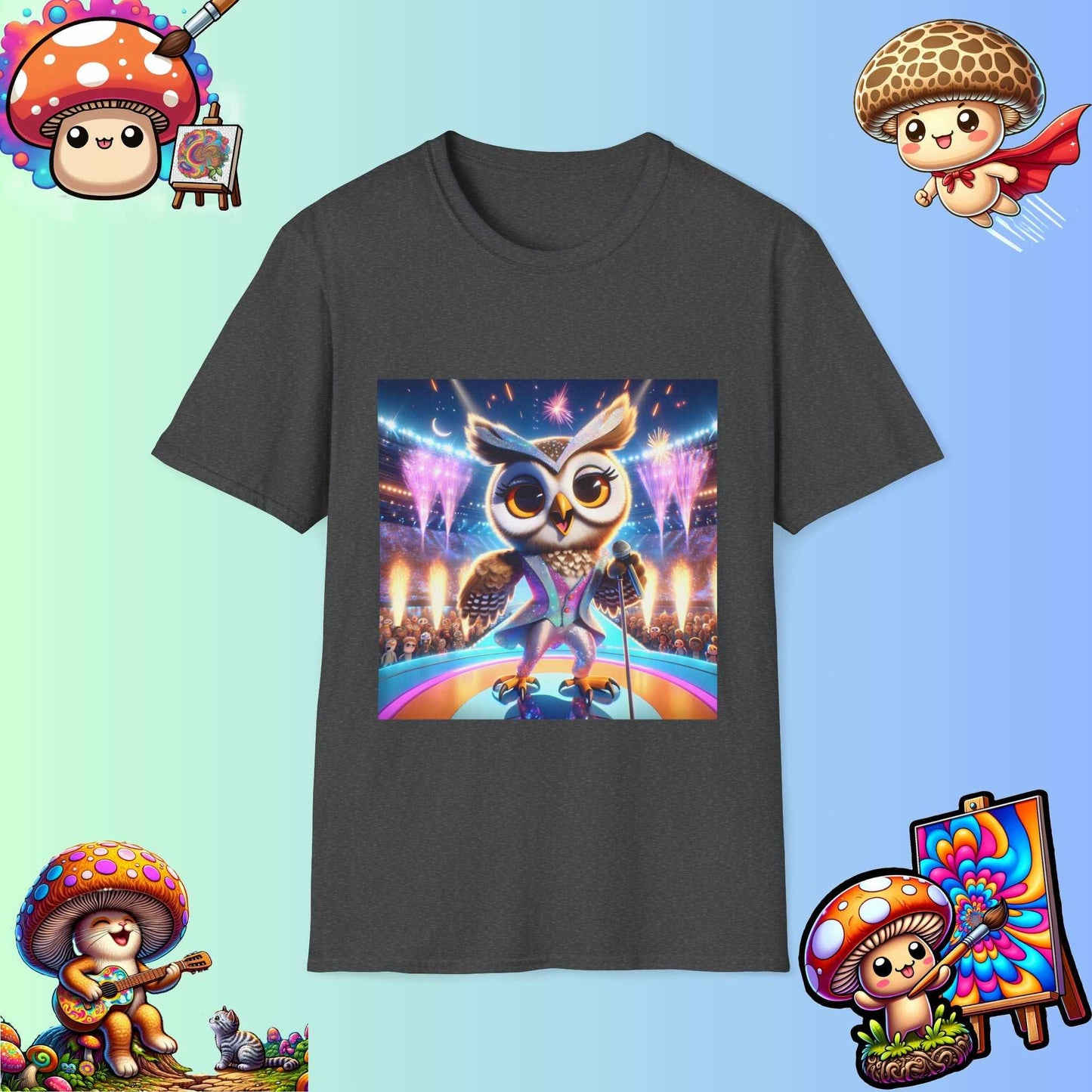 Super Star Owl - Owl singing on stage - Music concert tshirt