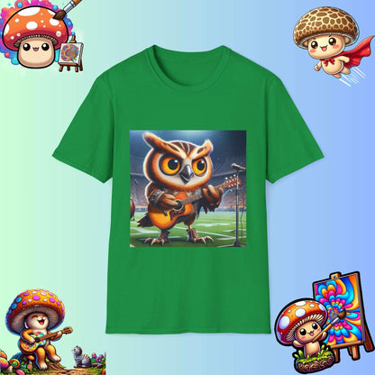 Owl playing the guitar - Show Stopper bird shirt - Meme Wear.