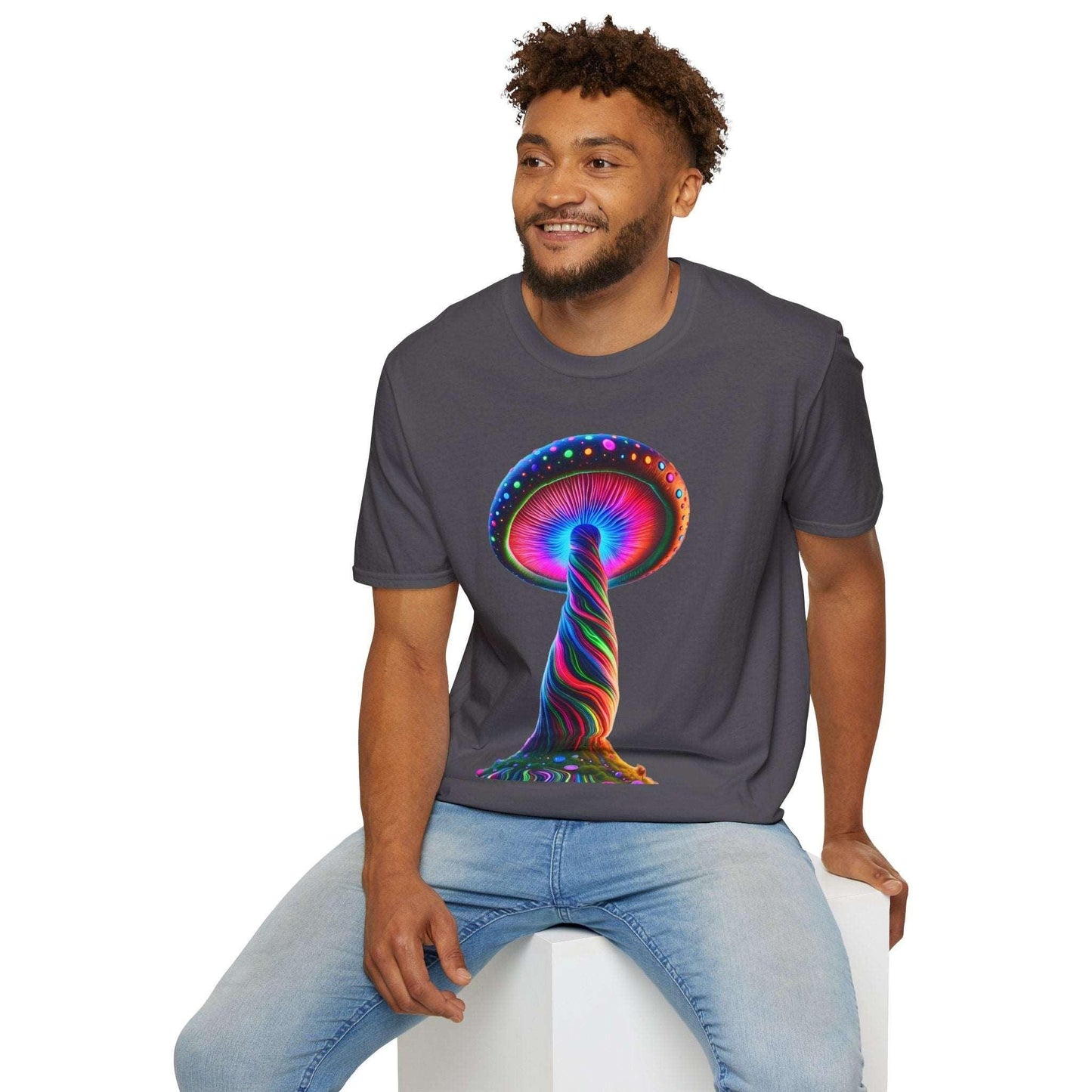 Psychedelic Rainbow Mushroom T-Shirt - Vibrant Trippy Art Tee for Festivals, Rave Wear, Unisex Psychedelic Clothing