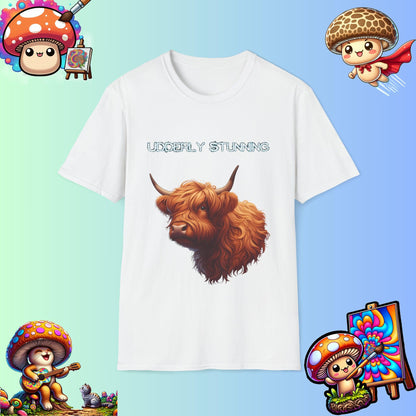 Udderly Stunning Highland Cow Tee - Shiitake Products