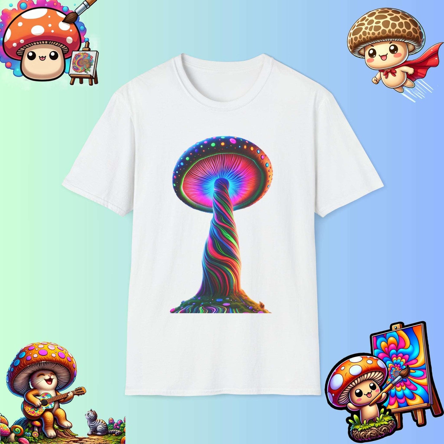 Psychedelic Rainbow Mushroom T-Shirt - Vibrant Trippy Art Tee for Festivals, Rave Wear, Unisex Psychedelic Clothing