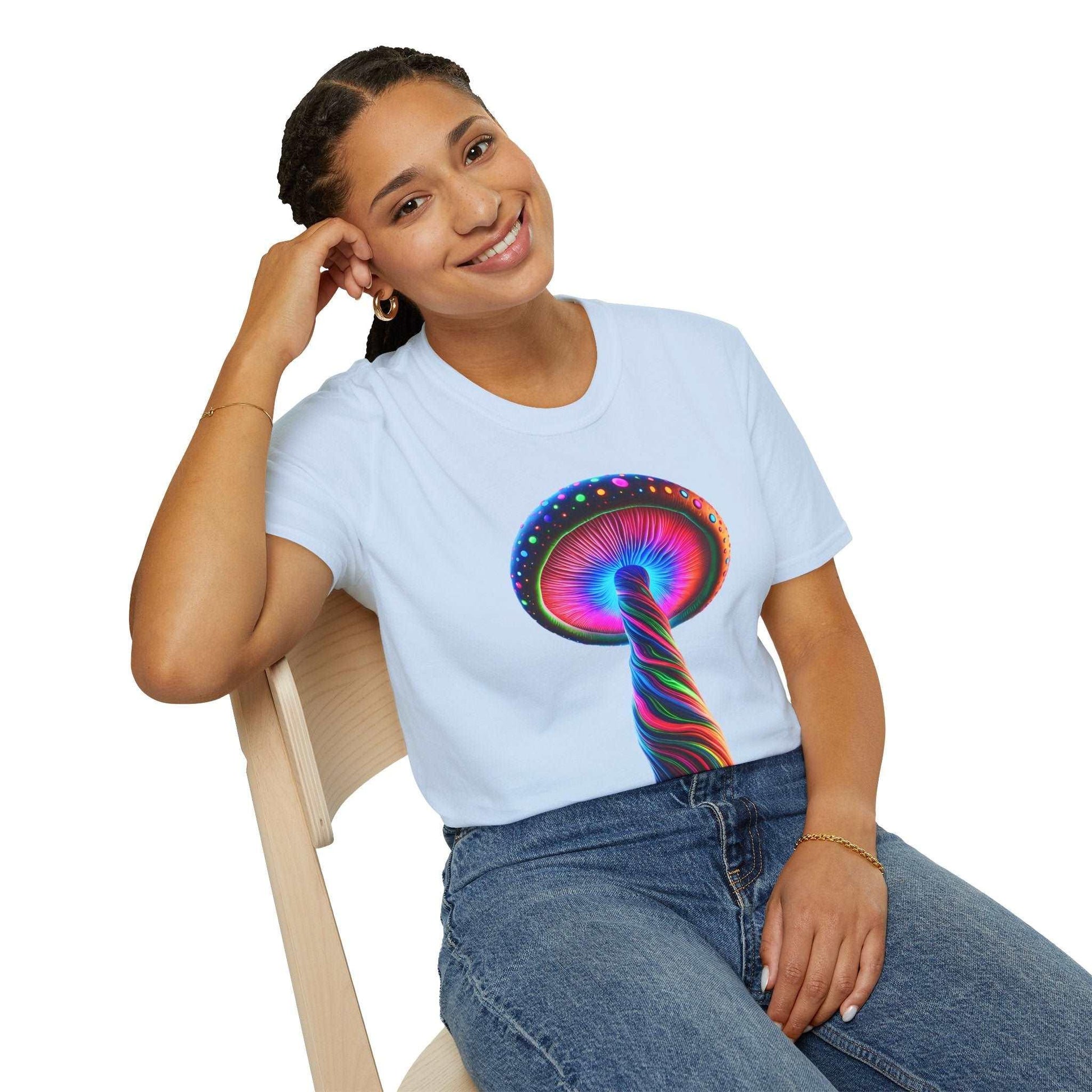 Psychedelic Rainbow Mushroom T-Shirt - Vibrant Trippy Art Tee for Festivals, Rave Wear, Unisex Psychedelic Clothing