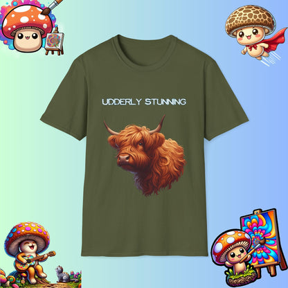 Udderly Stunning Highland Cow Tee - Shiitake Products