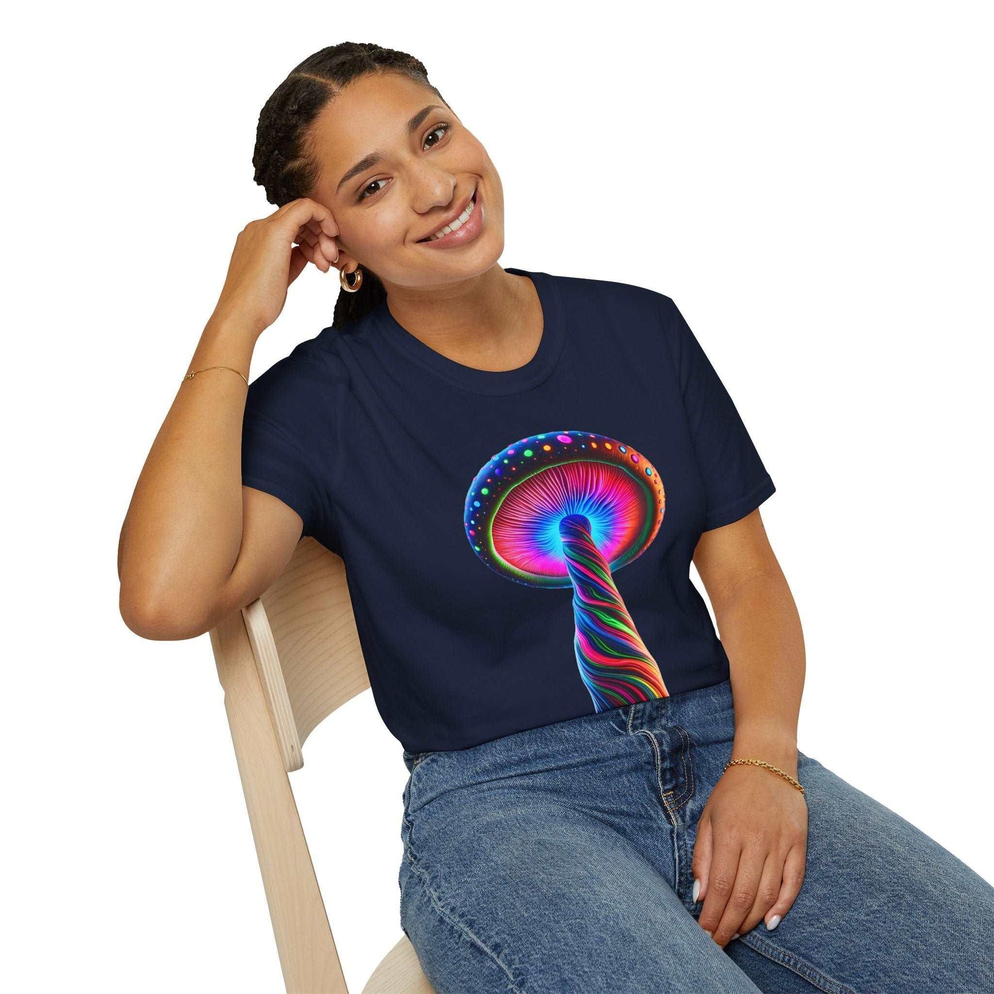 Psychedelic Rainbow Mushroom T-Shirt - Vibrant Trippy Art Tee for Festivals, Rave Wear, Unisex Psychedelic Clothing