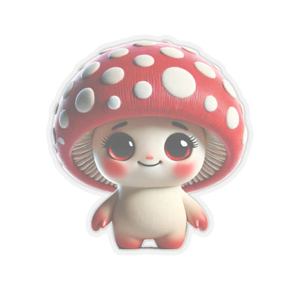 Adorable Mushroom Character Kiss-Cut Stickers, Cute Red Polka-Dotted Cap, 3D Render, Realistic Textures, Glossy Finish, Gift,