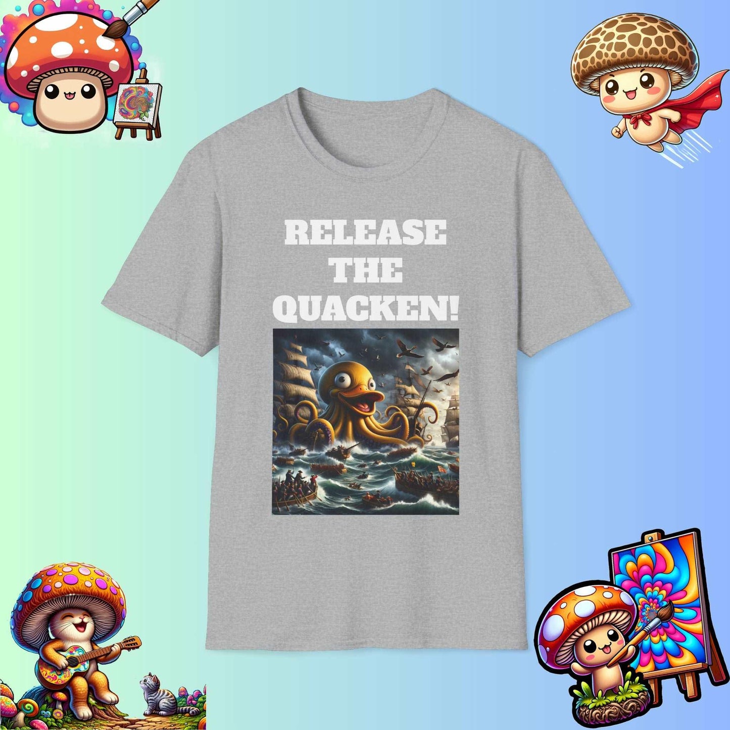 Release the Quacken! Epic Duck Octopus T-Shirt, Nautical Adventure Sea Monster Tee, Humorous meme wear shirt