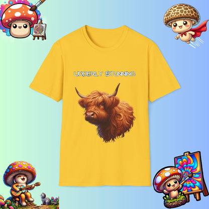 Udderly Stunning Highland Cow Tee - Shiitake Products