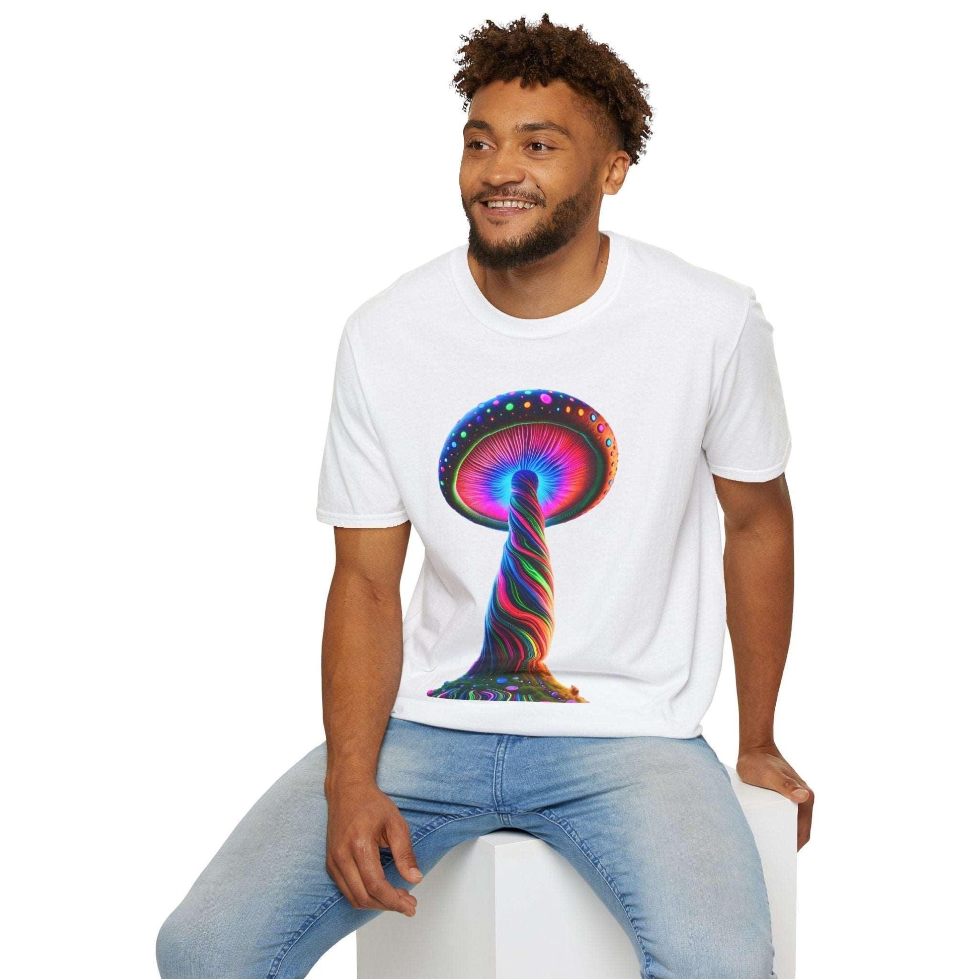 Psychedelic Rainbow Mushroom T-Shirt - Vibrant Trippy Art Tee for Festivals, Rave Wear, Unisex Psychedelic Clothing