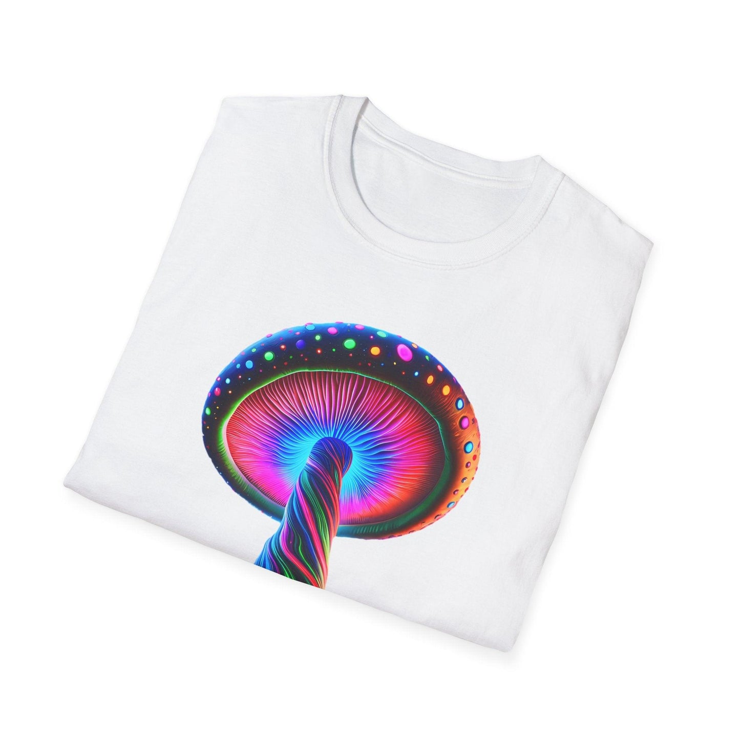 Psychedelic Rainbow Mushroom T-Shirt - Vibrant Trippy Art Tee for Festivals, Rave Wear, Unisex Psychedelic Clothing - Shiitake Products