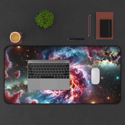 Swirling Nebula Space Desk Mat - 31.5x15.5 Inch Neoprene Gaming and Office Mat