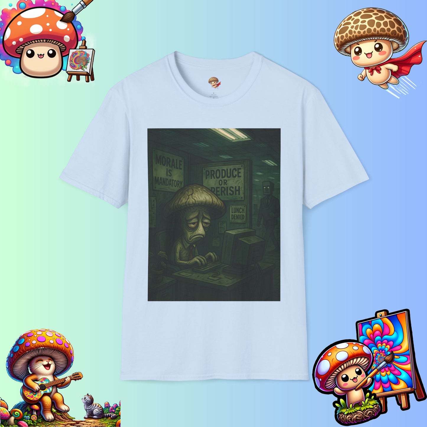 Produce or Perish – Dystopian Office Mushroom Shirt