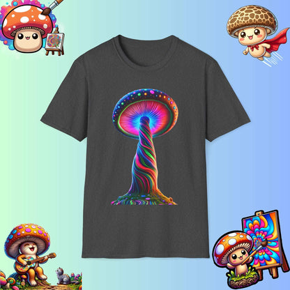 Psychedelic Rainbow Mushroom T-Shirt - Vibrant Trippy Art Tee for Festivals, Rave Wear, Unisex Psychedelic Clothing