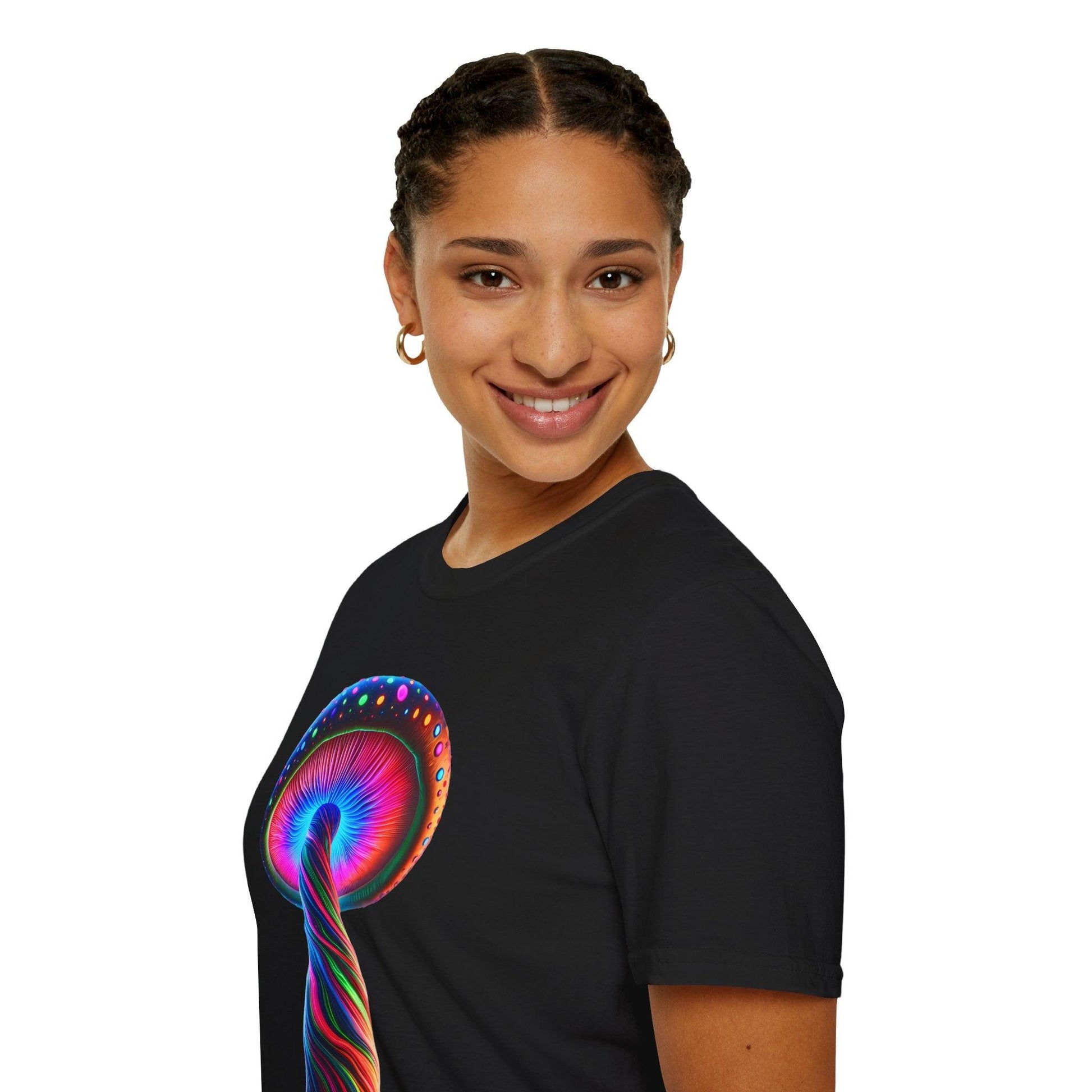 Psychedelic Rainbow Mushroom T-Shirt - Vibrant Trippy Art Tee for Festivals, Rave Wear, Unisex Psychedelic Clothing - Shiitake Products