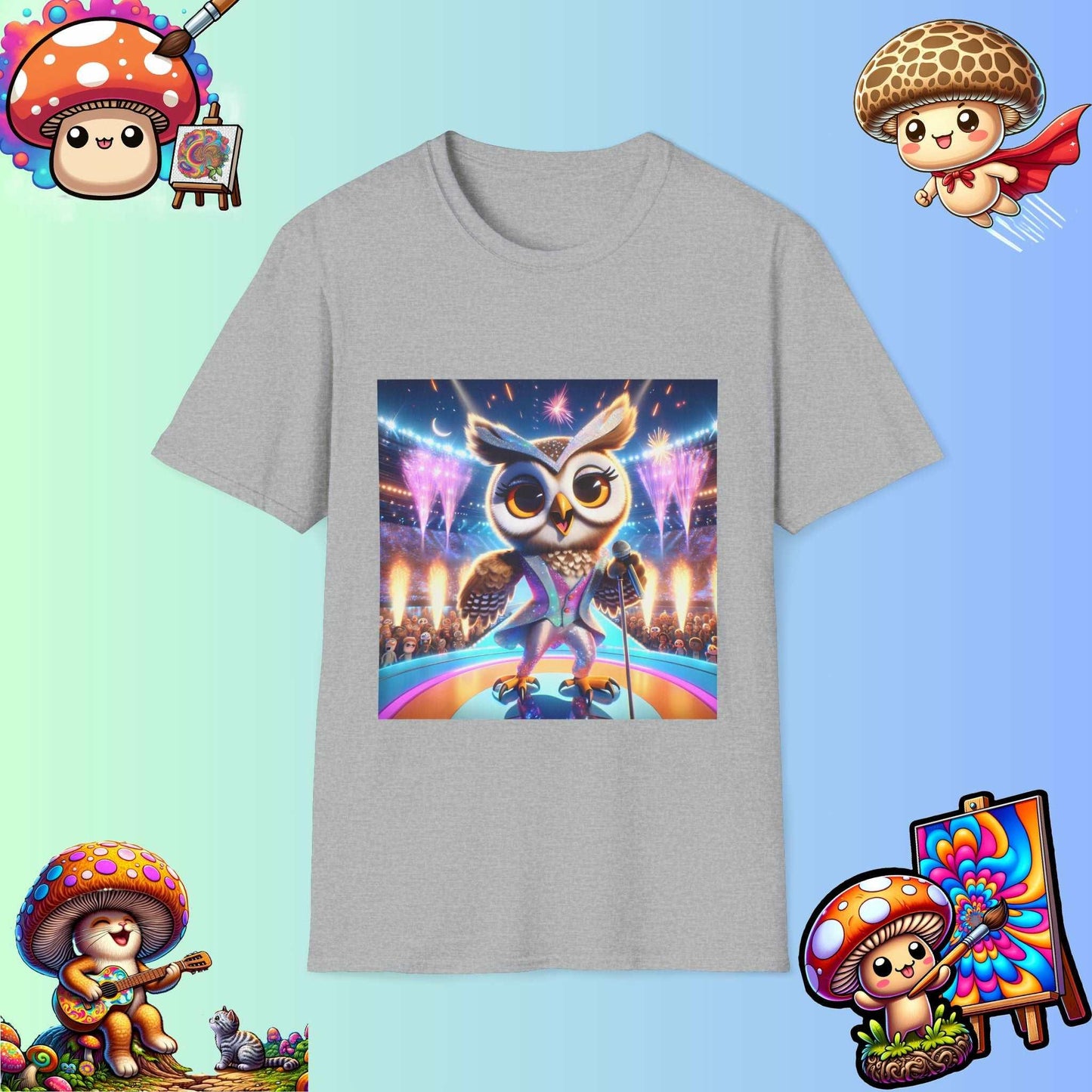 Super Star Owl - Owl singing on stage - Music concert tshirt