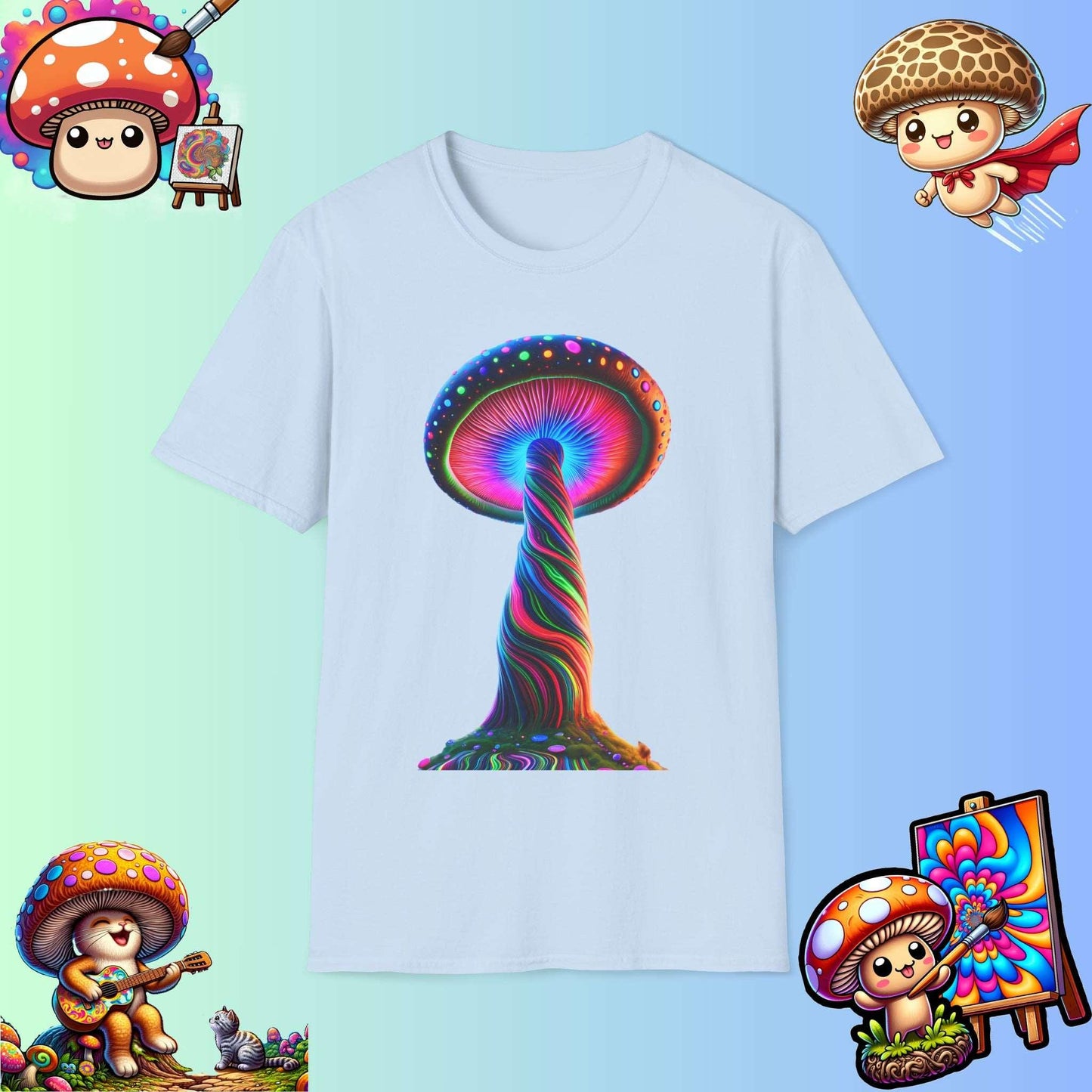 Psychedelic Rainbow Mushroom T-Shirt - Vibrant Trippy Art Tee for Festivals, Rave Wear, Unisex Psychedelic Clothing