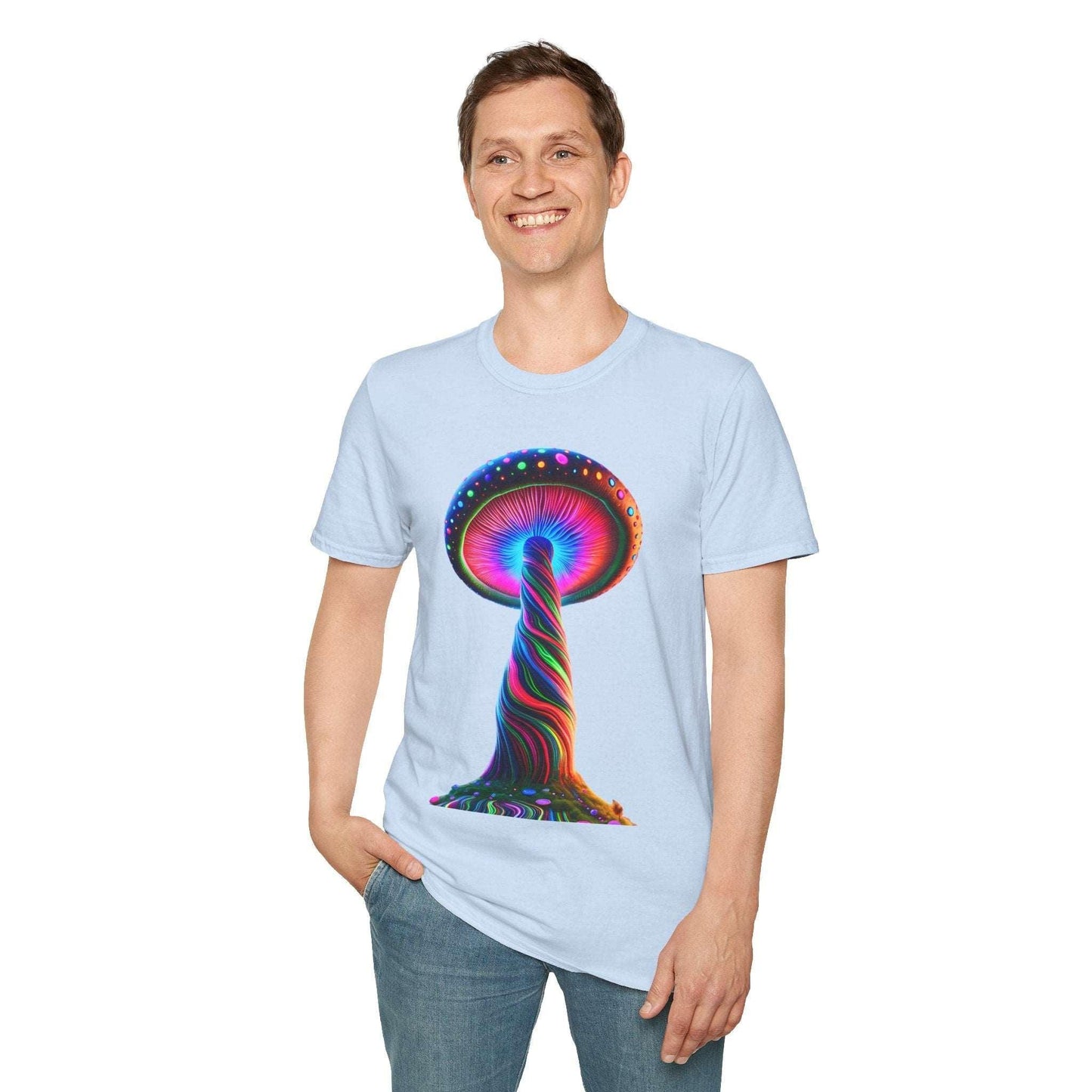 Psychedelic Rainbow Mushroom T-Shirt - Vibrant Trippy Art Tee for Festivals, Rave Wear, Unisex Psychedelic Clothing