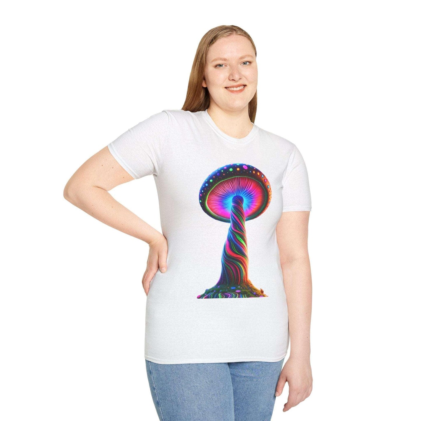 Psychedelic Rainbow Mushroom T-Shirt - Vibrant Trippy Art Tee for Festivals, Rave Wear, Unisex Psychedelic Clothing