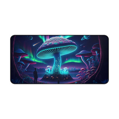 Cosmic Mushroom Forest Desk Mat - Vibrant Aurora Alien Landscape- 31.5x15.5 Inch Neoprene Gaming and Office Mat