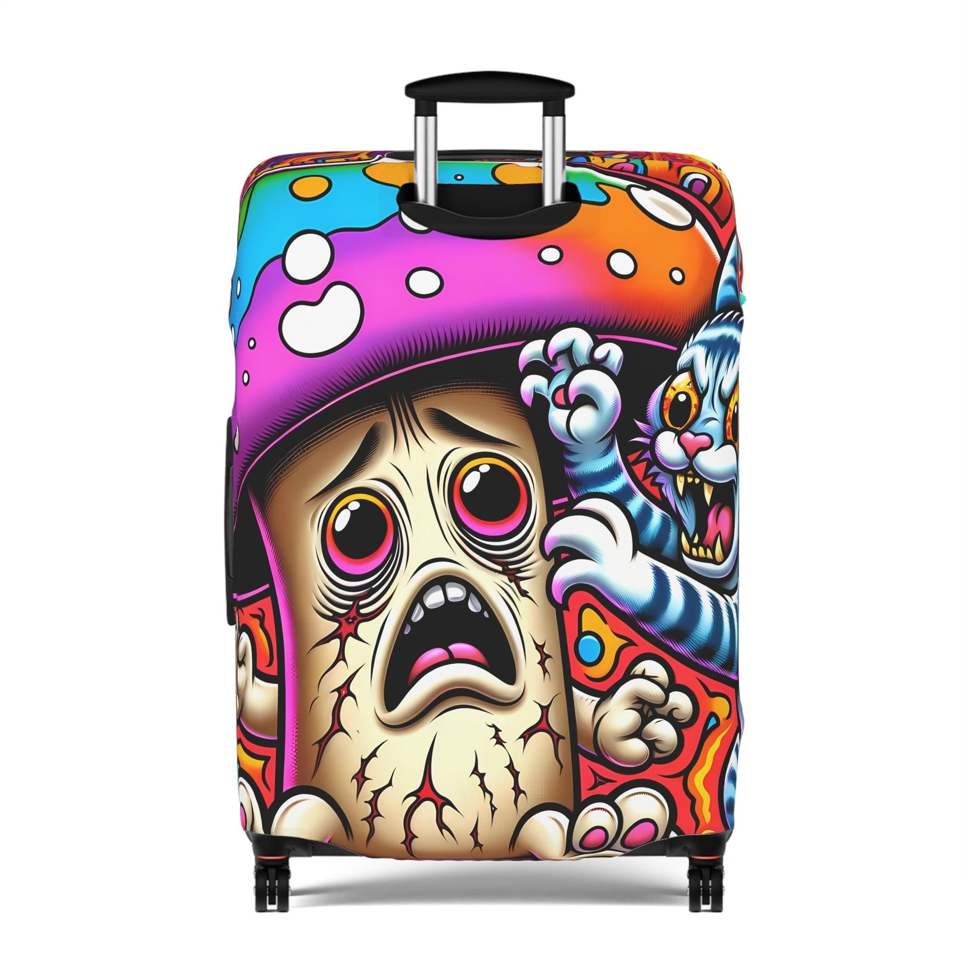 Trippy 'Fun Guy' Mushroom Suitcase Cover, Humorous Luggage Protector with Psychedelic Design - 21x14, 25x16, 28x20 - Shiitake Products