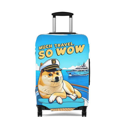 Dogecoin Inspired Stretch Suitcase Cover, Durable Luggage Protector, Meme Travel Accessory, Captain Doge Design, Cryptocurrency Gear