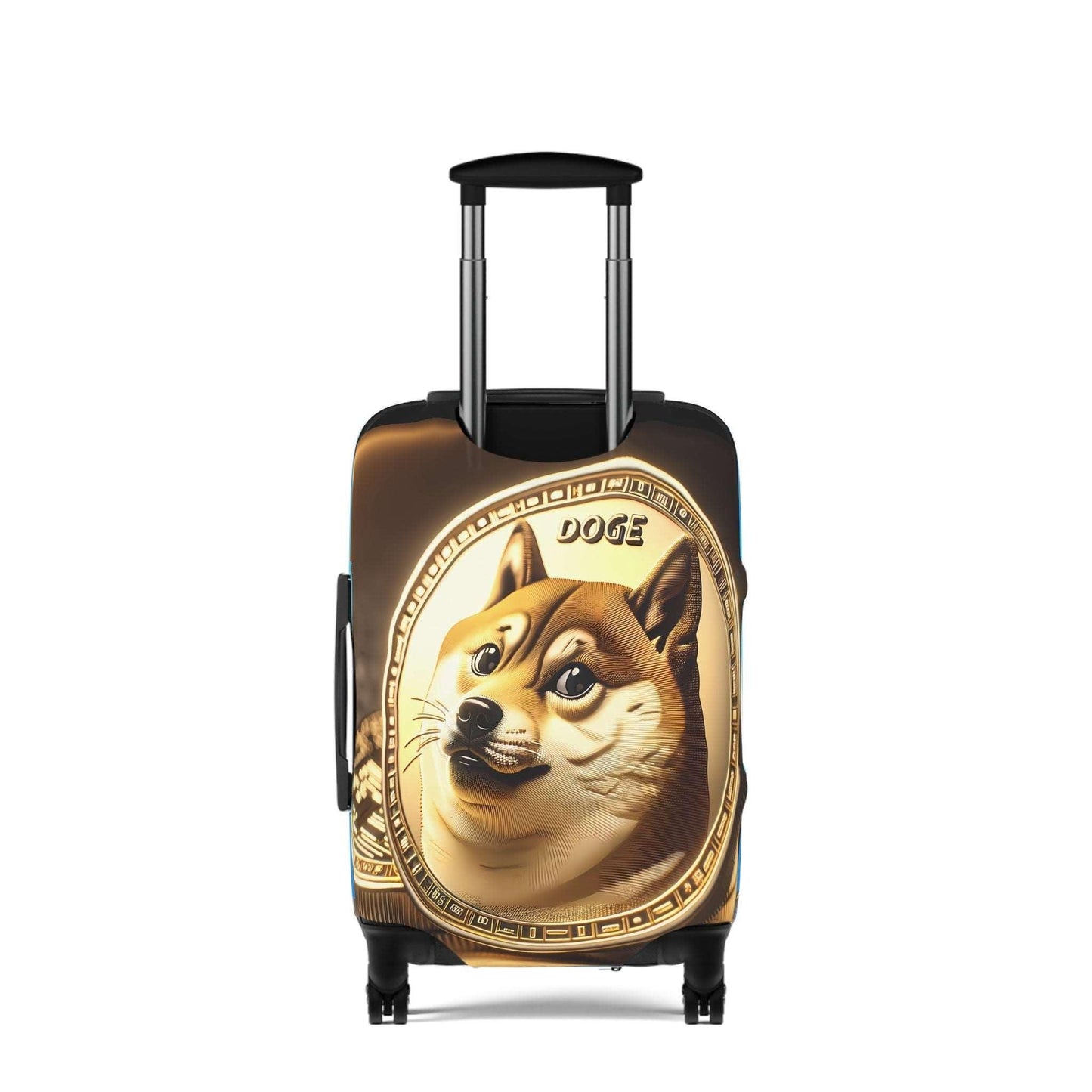 Dogecoin Inspired Stretch Suitcase Cover, Durable Luggage Protector, Meme Travel Accessory, Captain Doge Design, Cryptocurrency Gear